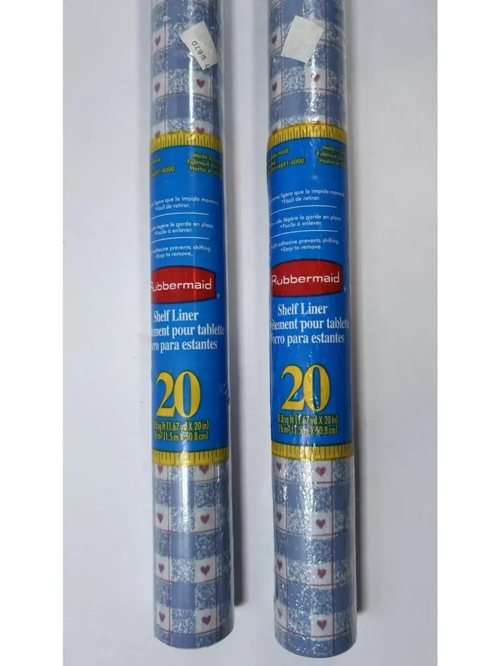 Set Of 2 Vintage Rubbermaid Shelf Drawer Liner Blue Plaid Hearts 8.3 Sq Ft New
